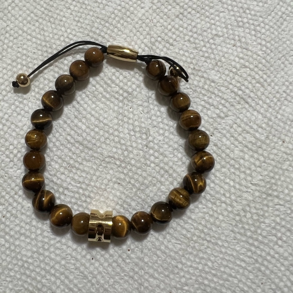 Mens Stainless steel Tiger eye beaded bolo bracelet